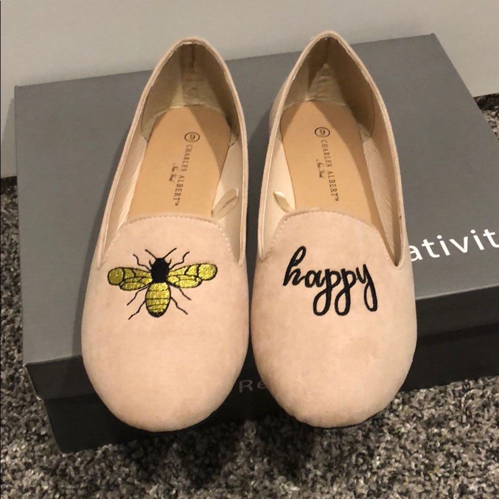 Tan loafer flats bee happy